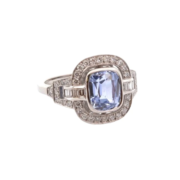 Bague Entourage en platine, saphir, et diamants - Image 5