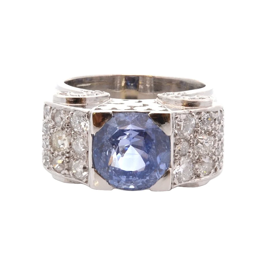Bague en platine, saphir, et diamants - Image 2
