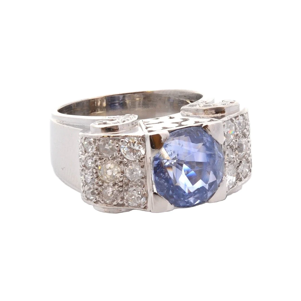 Bague en platine, saphir, et diamants - Image 4