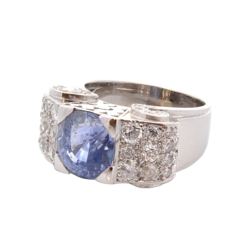 Bague en platine, saphir, et diamants - Image 5