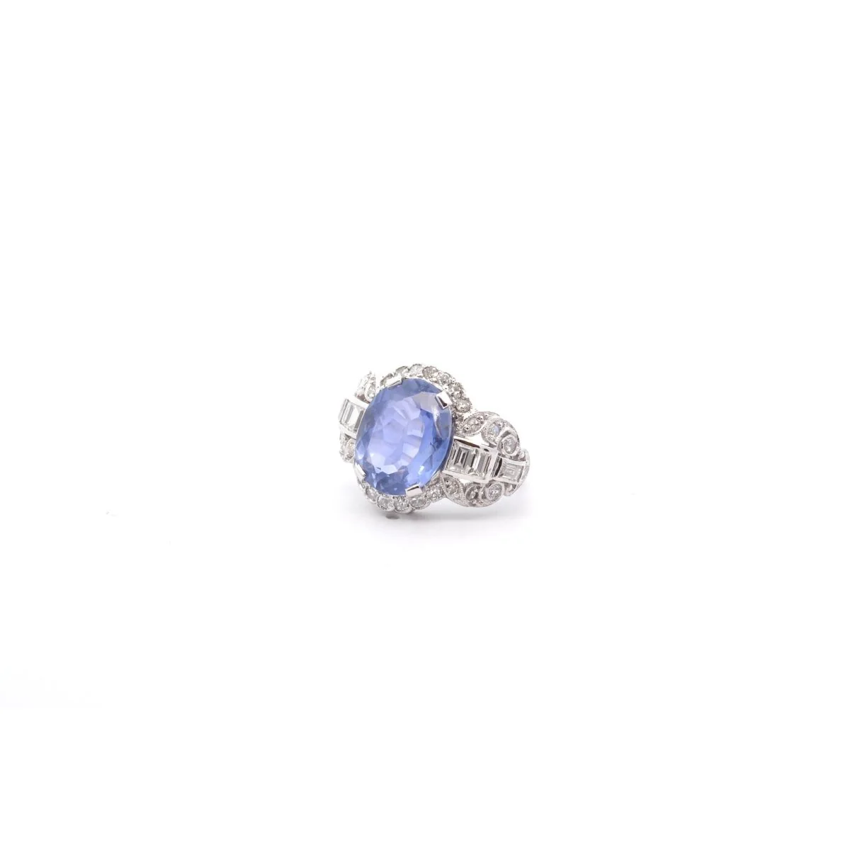 Bague Entourage en platine, saphirs et diamants - Image 3