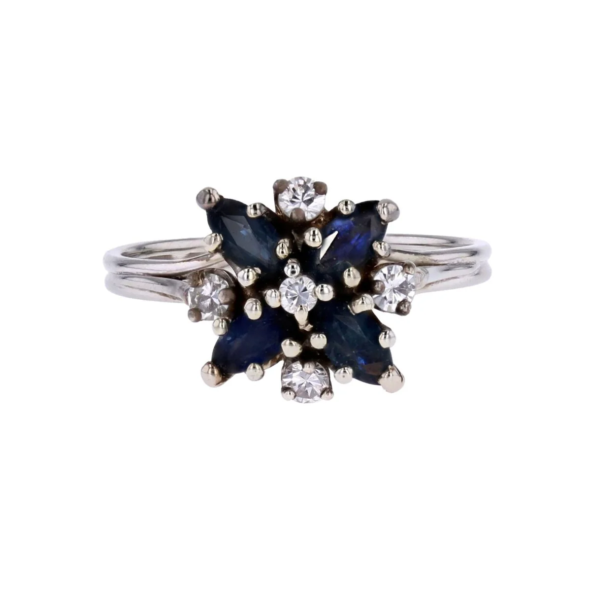 Bague Marguerite en or blanc, saphirs et diamants