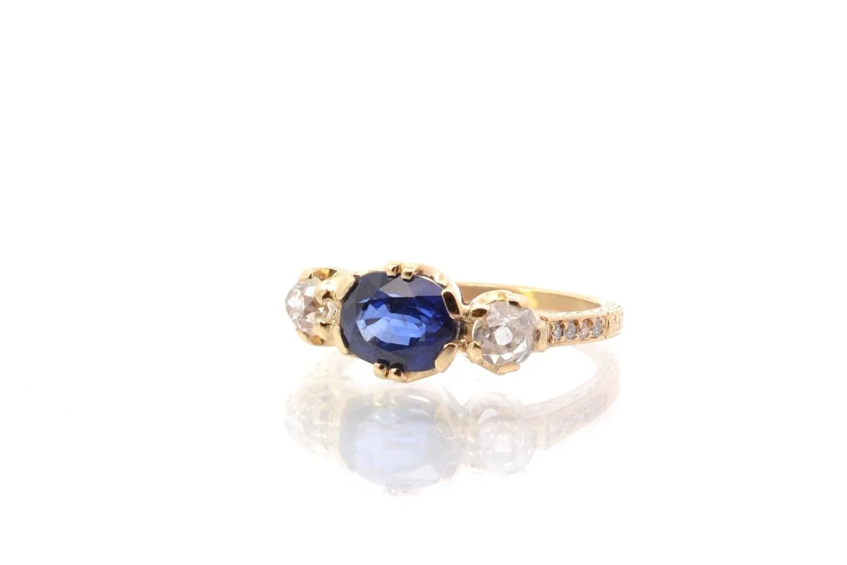 Bague vintage saphir et diamants en or