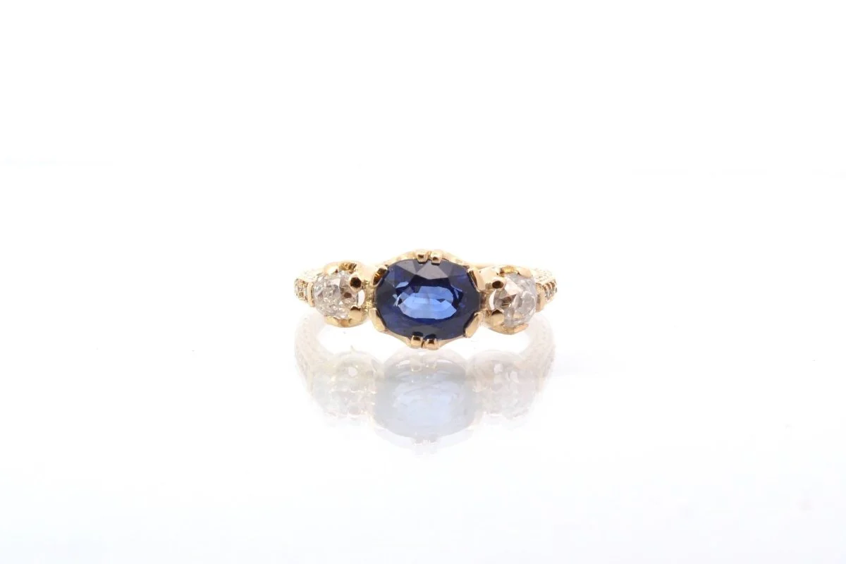 Bague vintage saphir et diamants en or - Image 2