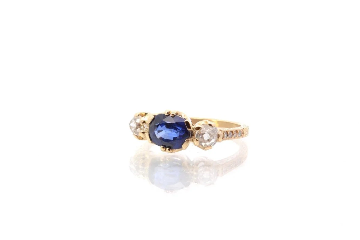 Bague vintage saphir et diamants en or - Image 3