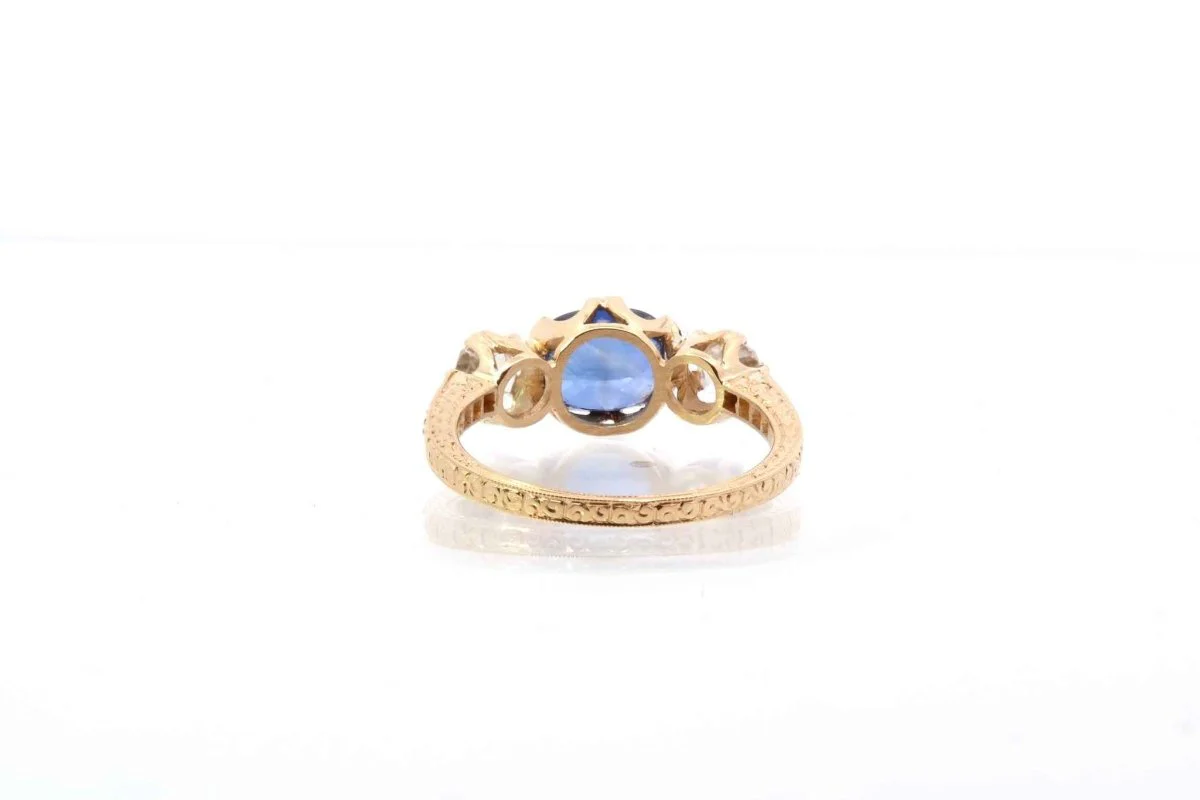 Bague vintage saphir et diamants en or - Image 5