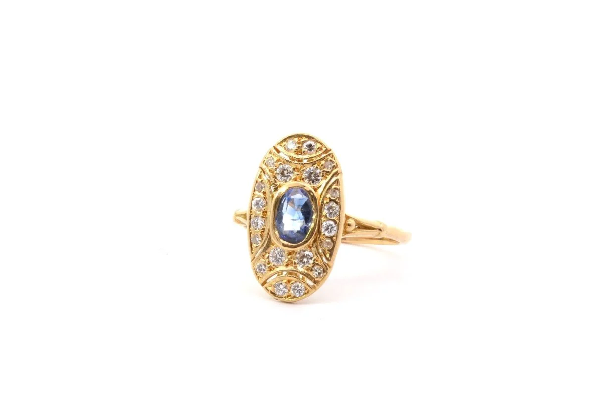 Bague vintage saphir et diamants en or 18k