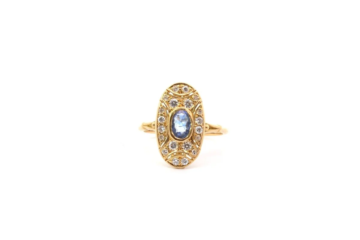 Bague vintage saphir et diamants en or 18k - Image 2