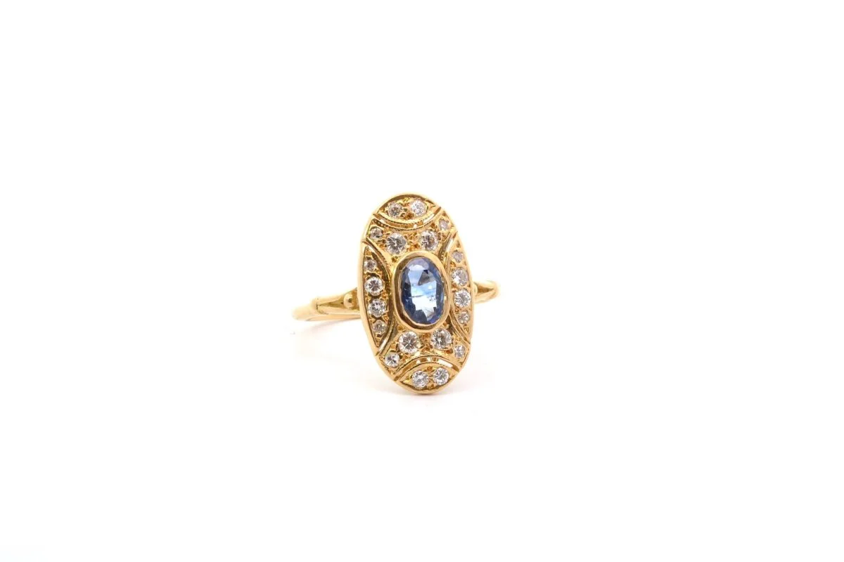 Bague vintage saphir et diamants en or 18k - Image 4