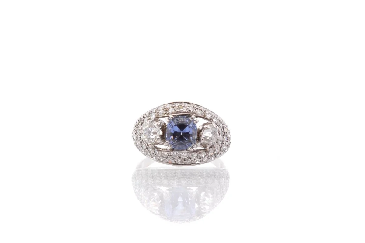 Bague vintage saphir et diamants en or - Image 2