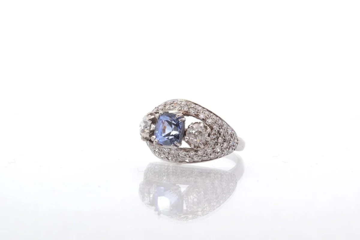Bague vintage saphir et diamants en or - Image 3