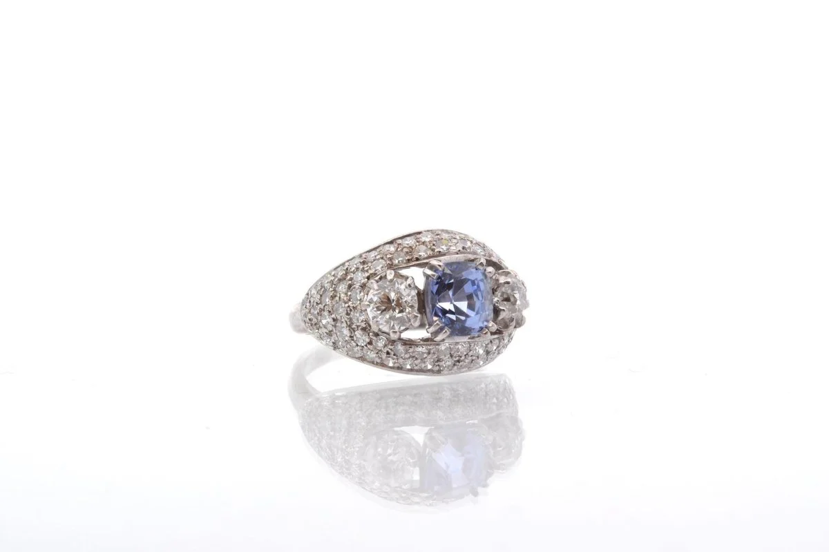 Bague vintage saphir et diamants en or - Image 4
