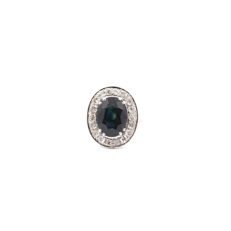 Bague Entourage en or blanc, saphir et diamants - Image 3
