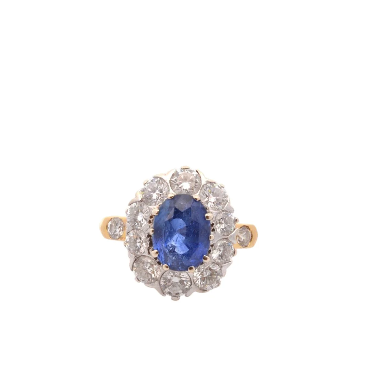 Bague Marguerite en or jaune, platine, saphir et diamants