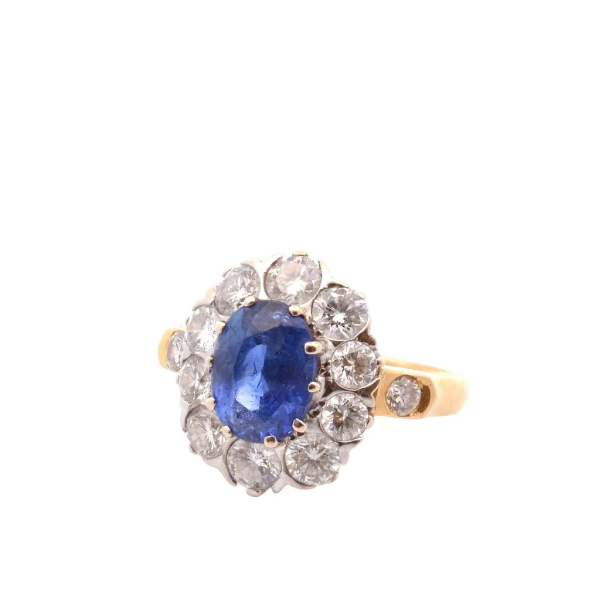 Bague Marguerite en or jaune, platine, saphir et diamants - Image 2