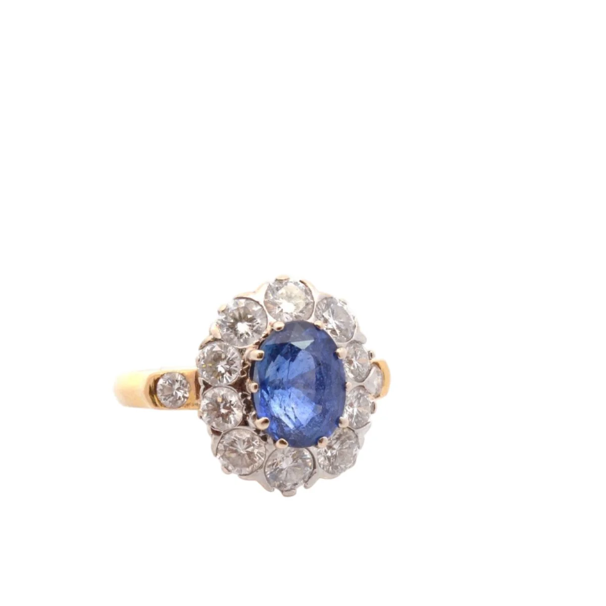 Bague Marguerite en or jaune, platine, saphir et diamants - Image 4