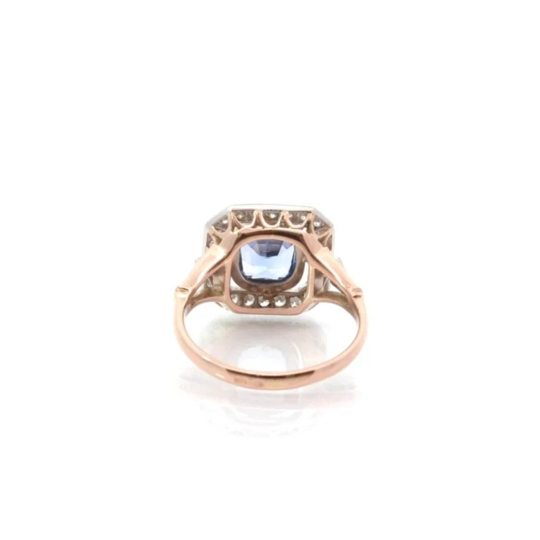 Bague en or jaune, platine, saphir et diamants - Image 3
