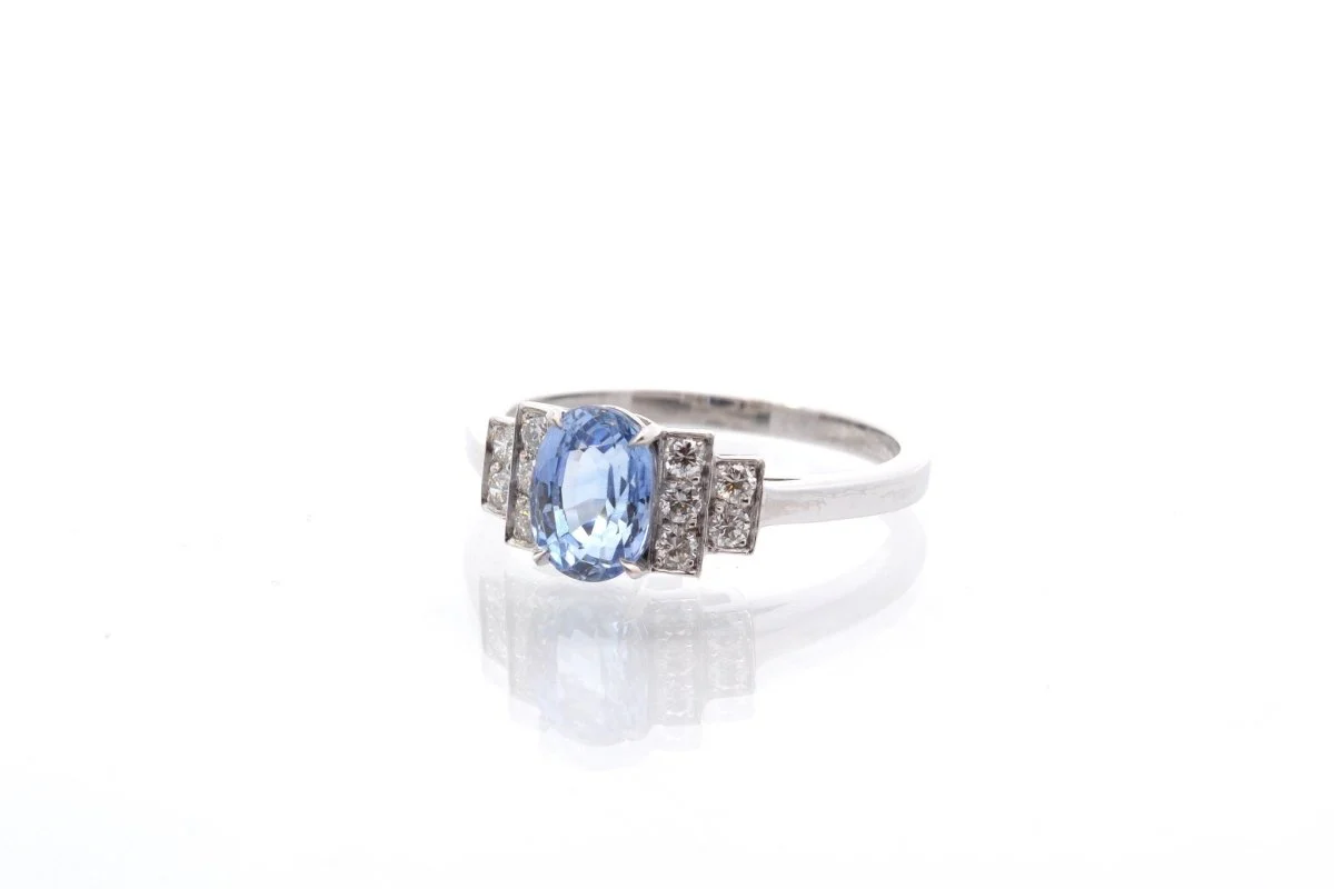Bague vintage saphir et diamants en platine - Image 3