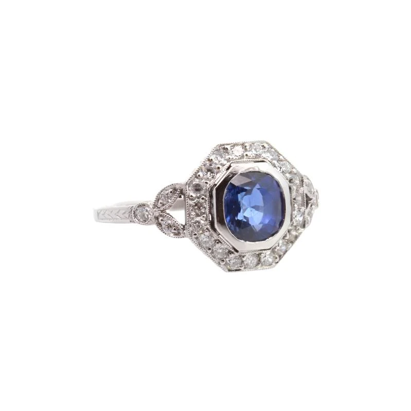 Bague Art Déco en platine, saphir et diamants - Image 3