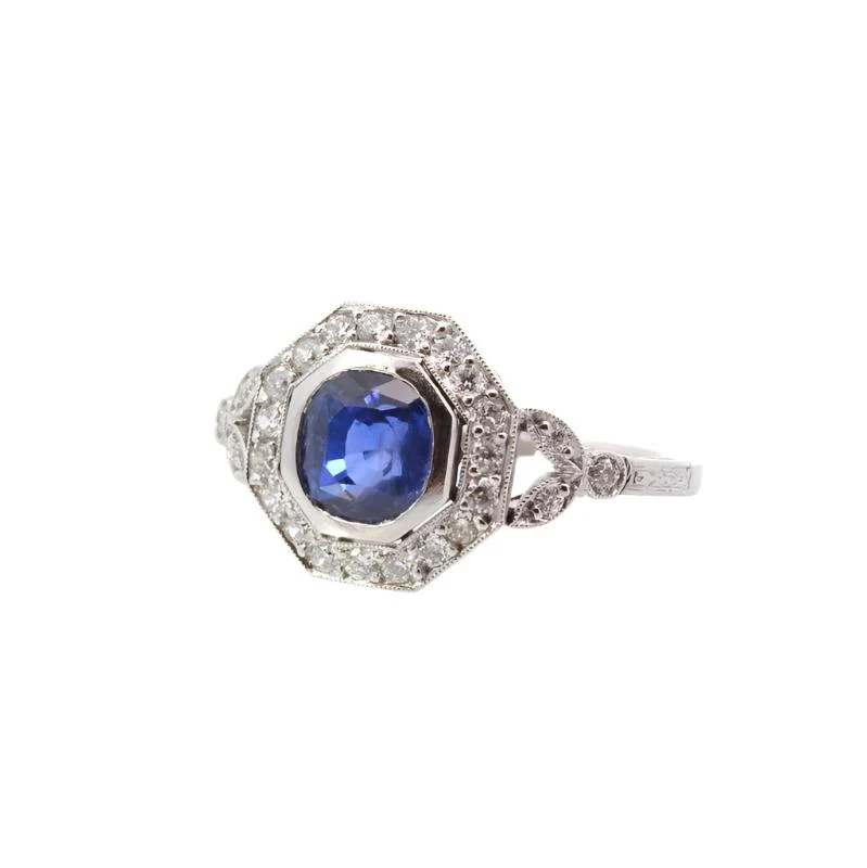 Bague Art Déco en platine, saphir et diamants - Image 5
