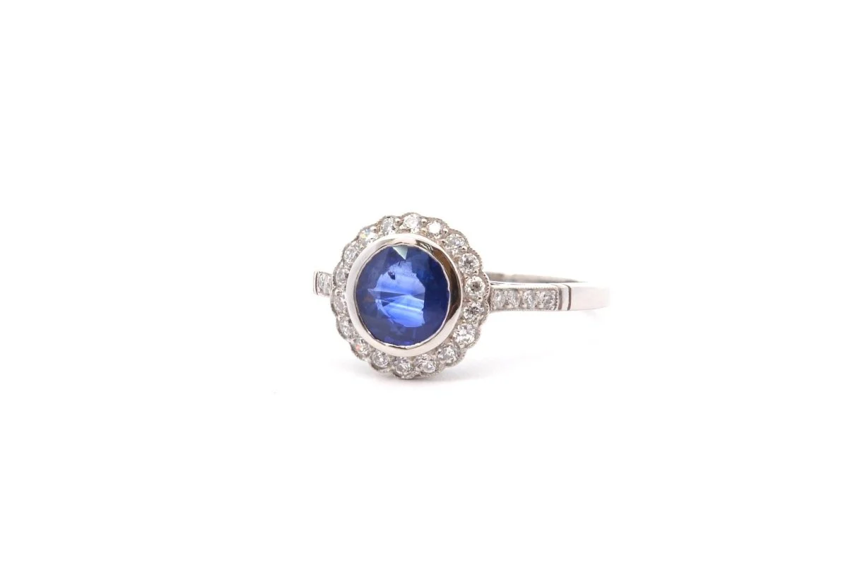 Bague vintage saphir et diamants en platine