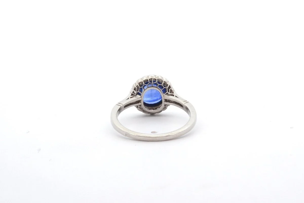 Bague vintage saphir et diamants en platine - Image 5