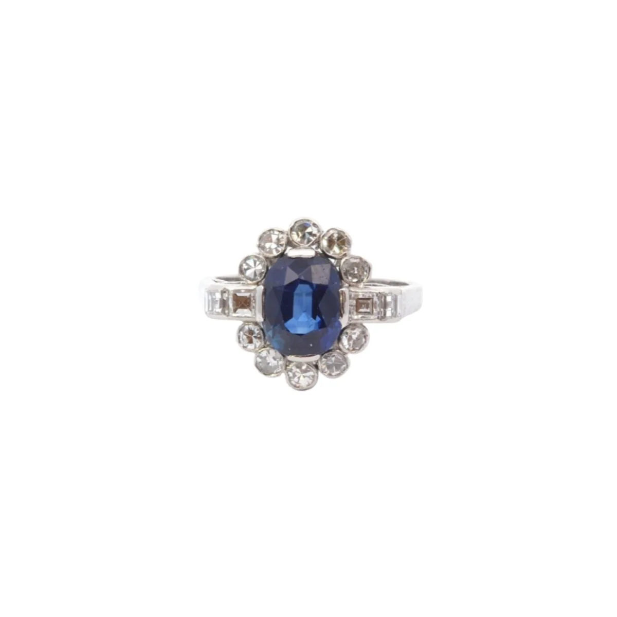 Bague Marguerite en platine, saphir et diamants