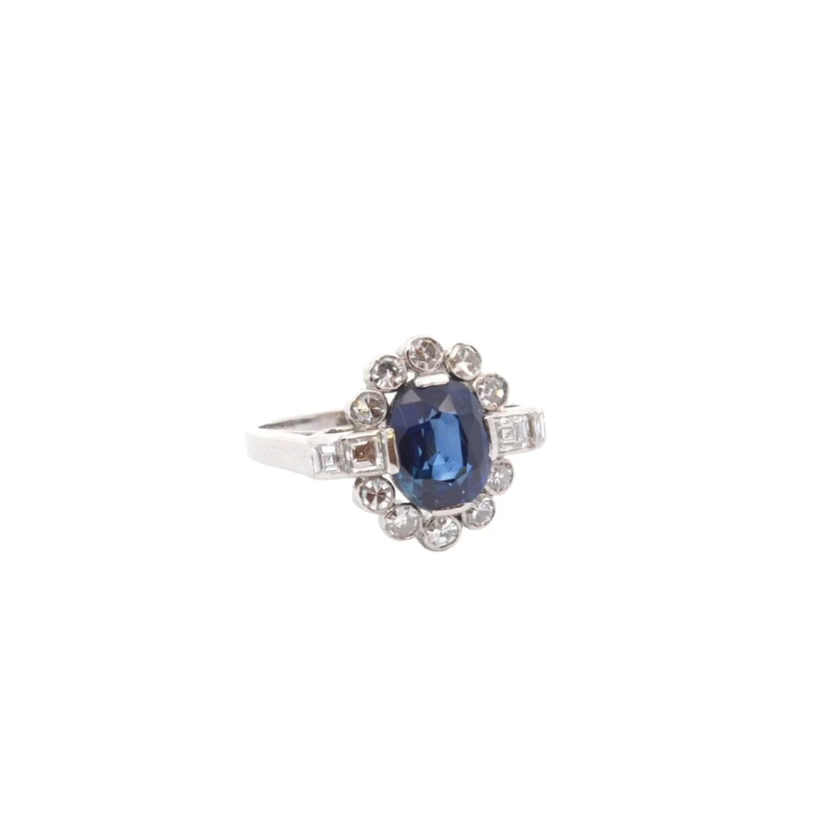Bague Marguerite en platine, saphir et diamants - Image 2
