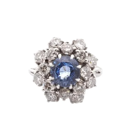 Bague Marguerite en or blanc, saphir et diamants