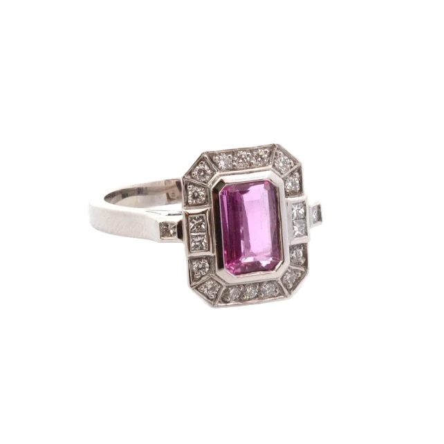 Bague Entourage en platine, saphir, et diamants - Image 5