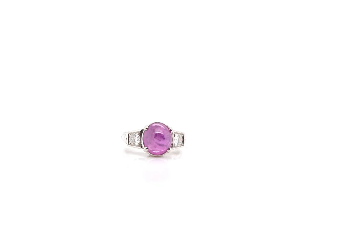 Bague vintage saphir rose de Ceylan étoilé - Image 4