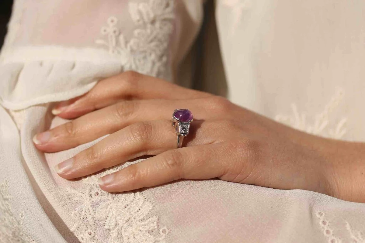 Bague vintage saphir rose de Ceylan étoilé - Image 6