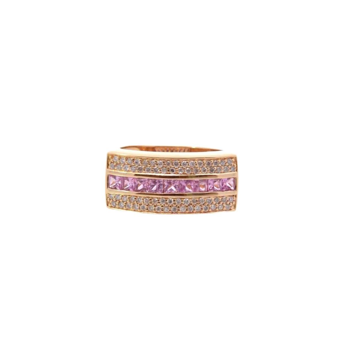Bague vintage saphirs roses et diamants en or