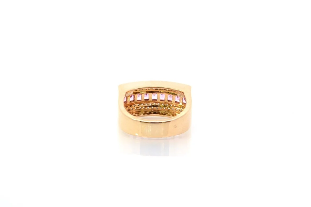 Bague vintage saphirs roses et diamants en or - Image 3