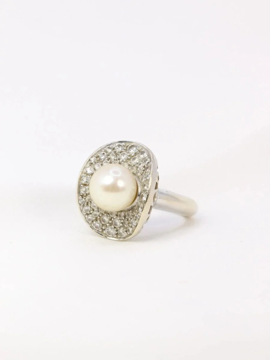 Bagueen or blanc, perle akoya et diamants - Image 3
