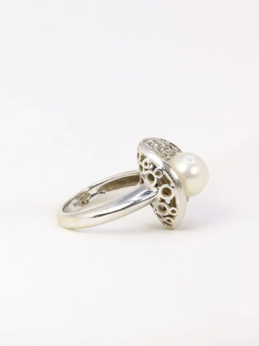 Bagueen or blanc, perle akoya et diamants - Image 6