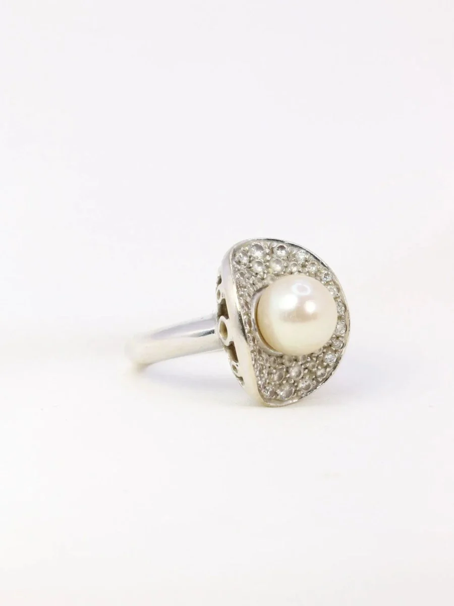 Bagueen or blanc, perle akoya et diamants - Image 7