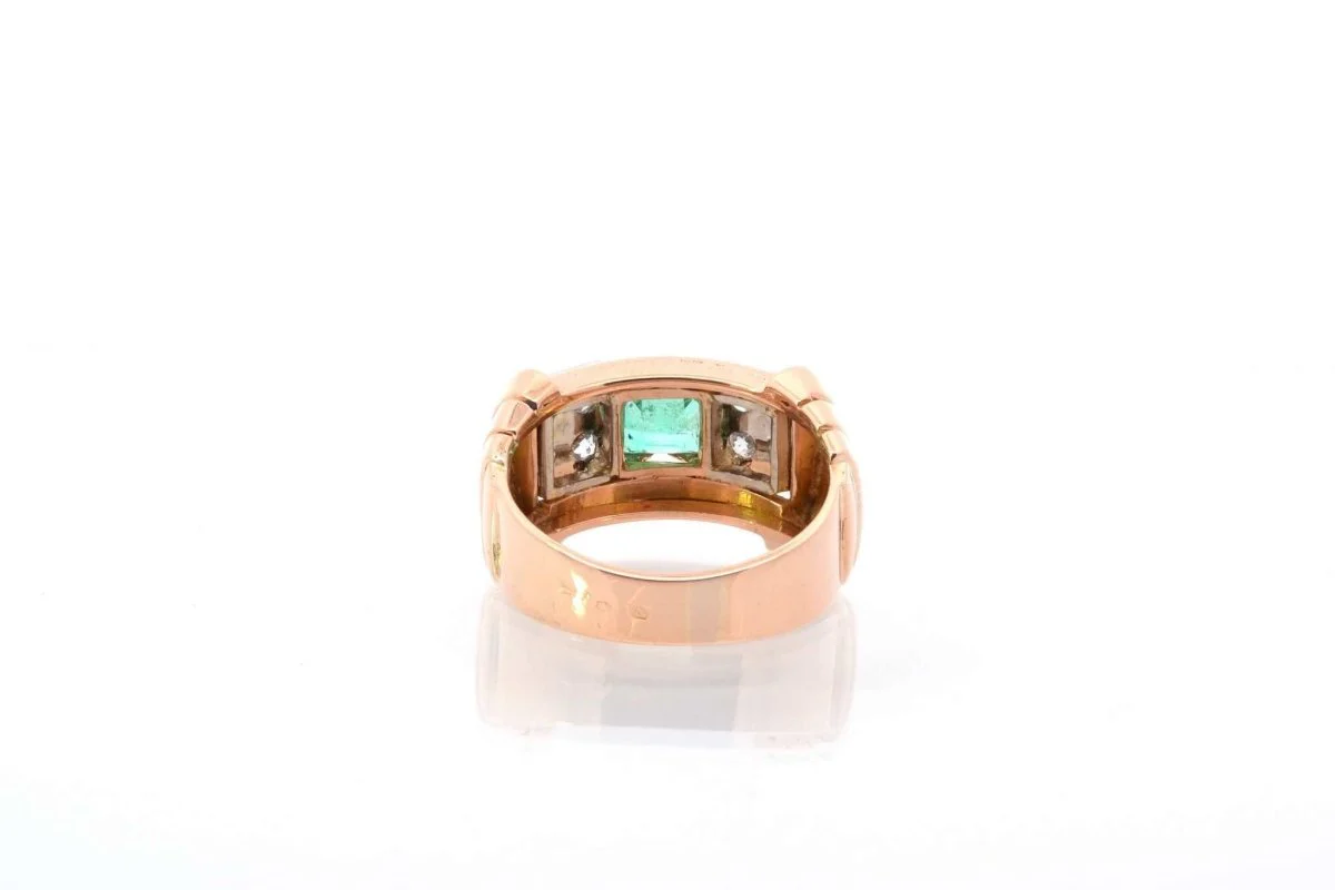 Bague vintage tank émeraude et diamants - Image 5