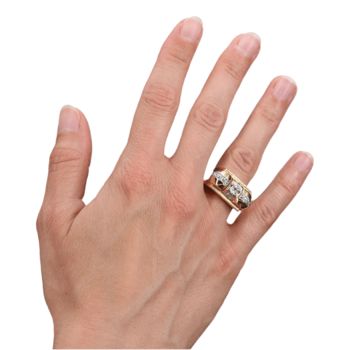 Bague Tank en or jaune, platine et diamants - Image 2