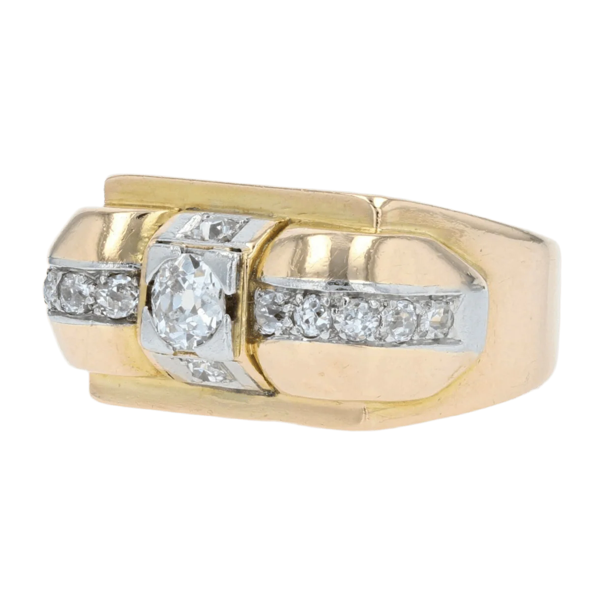 Bague Tank en or jaune, platine et diamants - Image 3