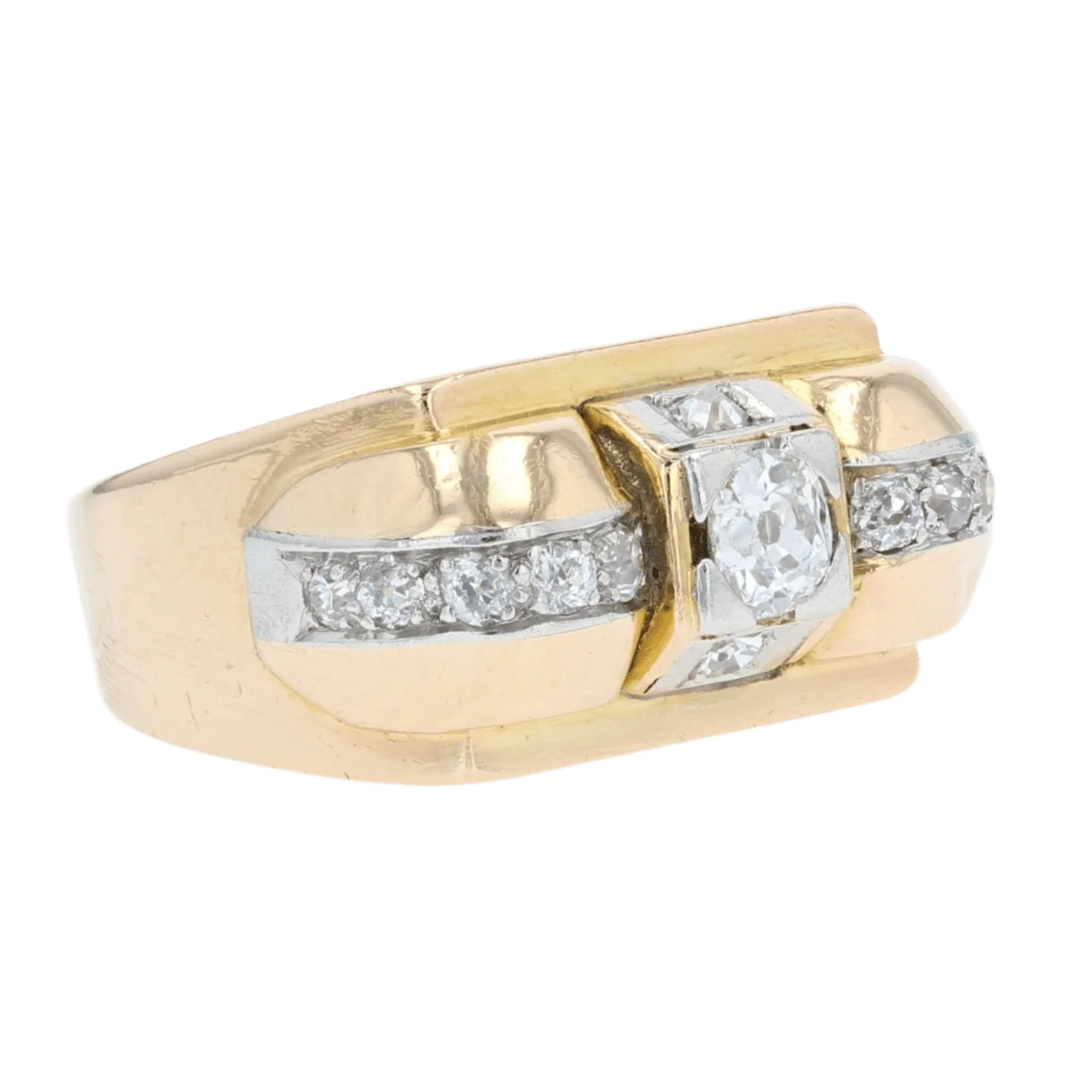 Bague Tank en or jaune, platine et diamants - Image 5