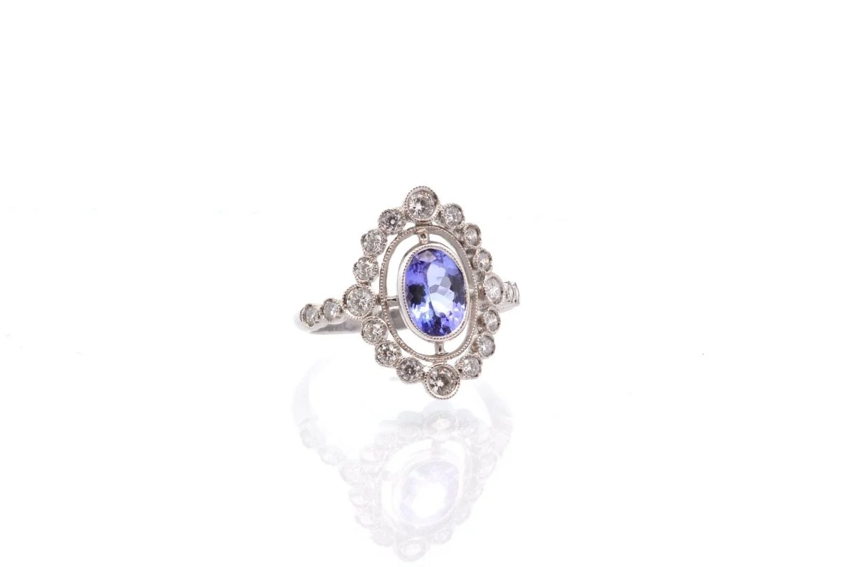 Bague vintage tanzanite et diamants en or - Image 2