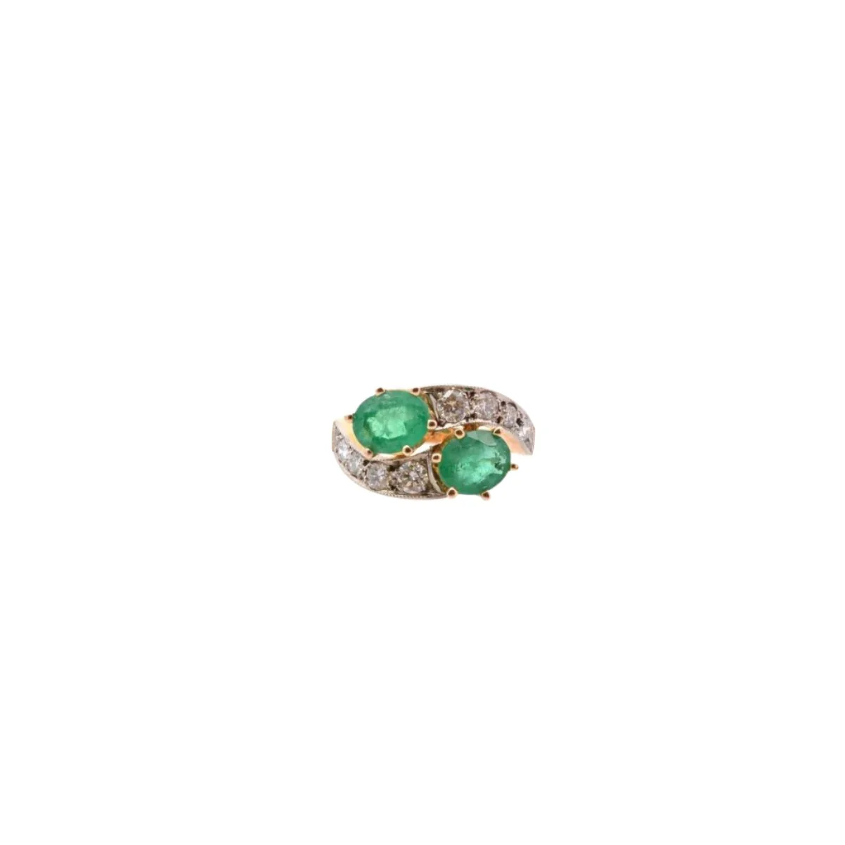 Bague Toi et Moi en or jaune, émeraudes et diamants