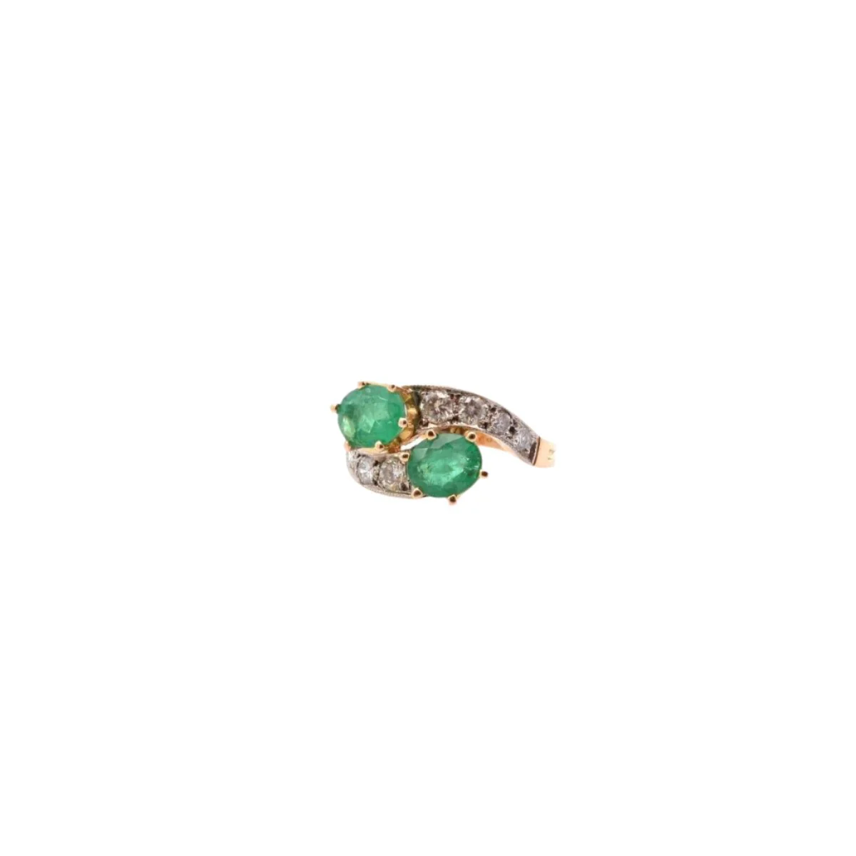 Bague Toi et Moi en or jaune, émeraudes et diamants - Image 2