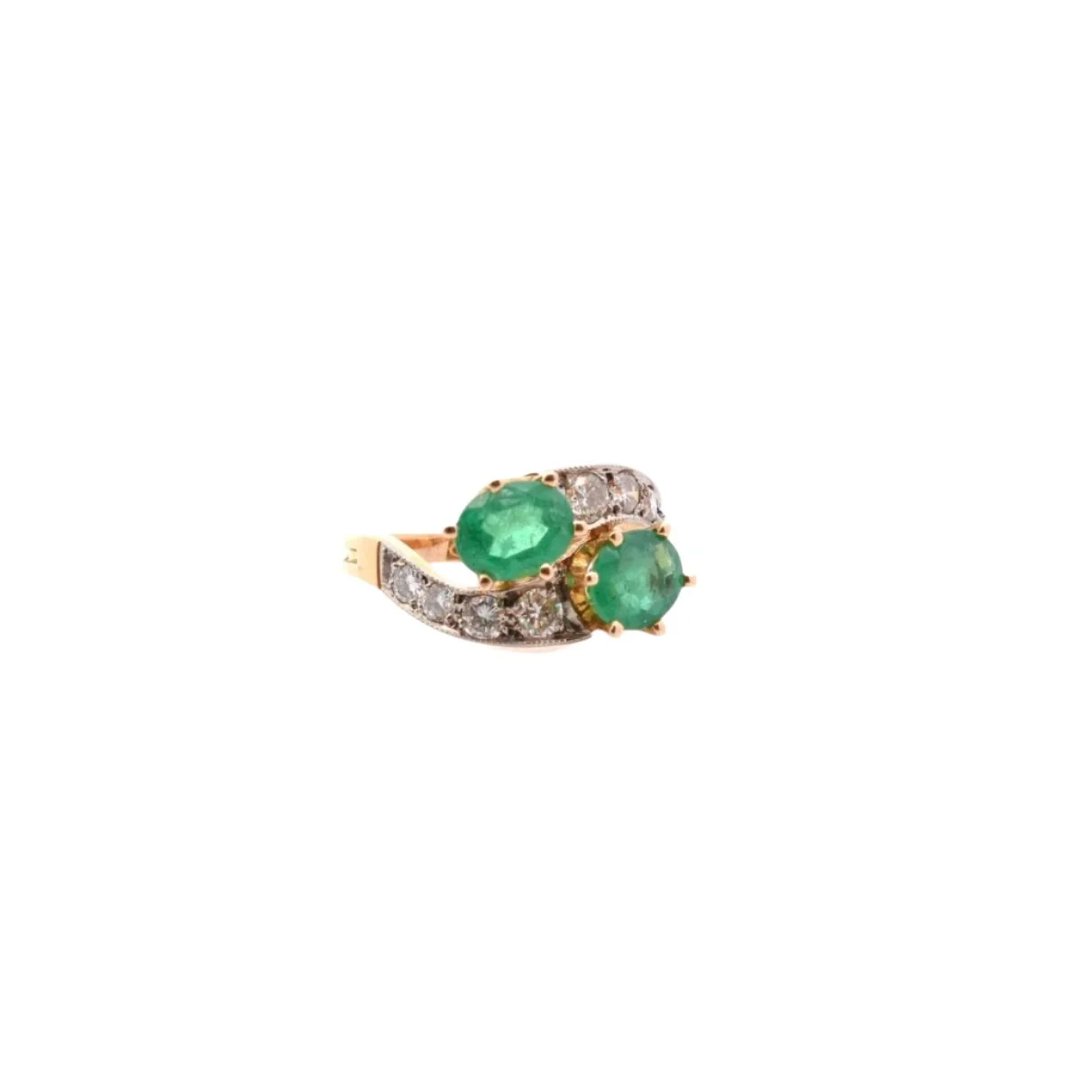 Bague Toi et Moi en or jaune, émeraudes et diamants - Image 4