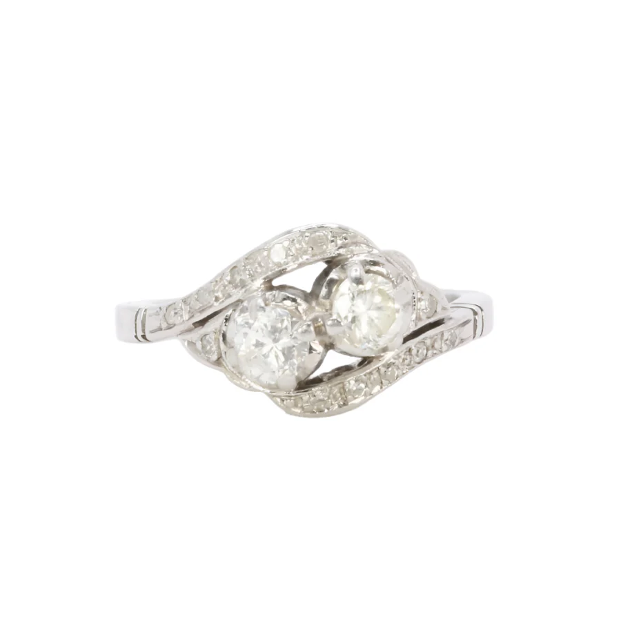 Bague vintage toi et moi or blanc diamants