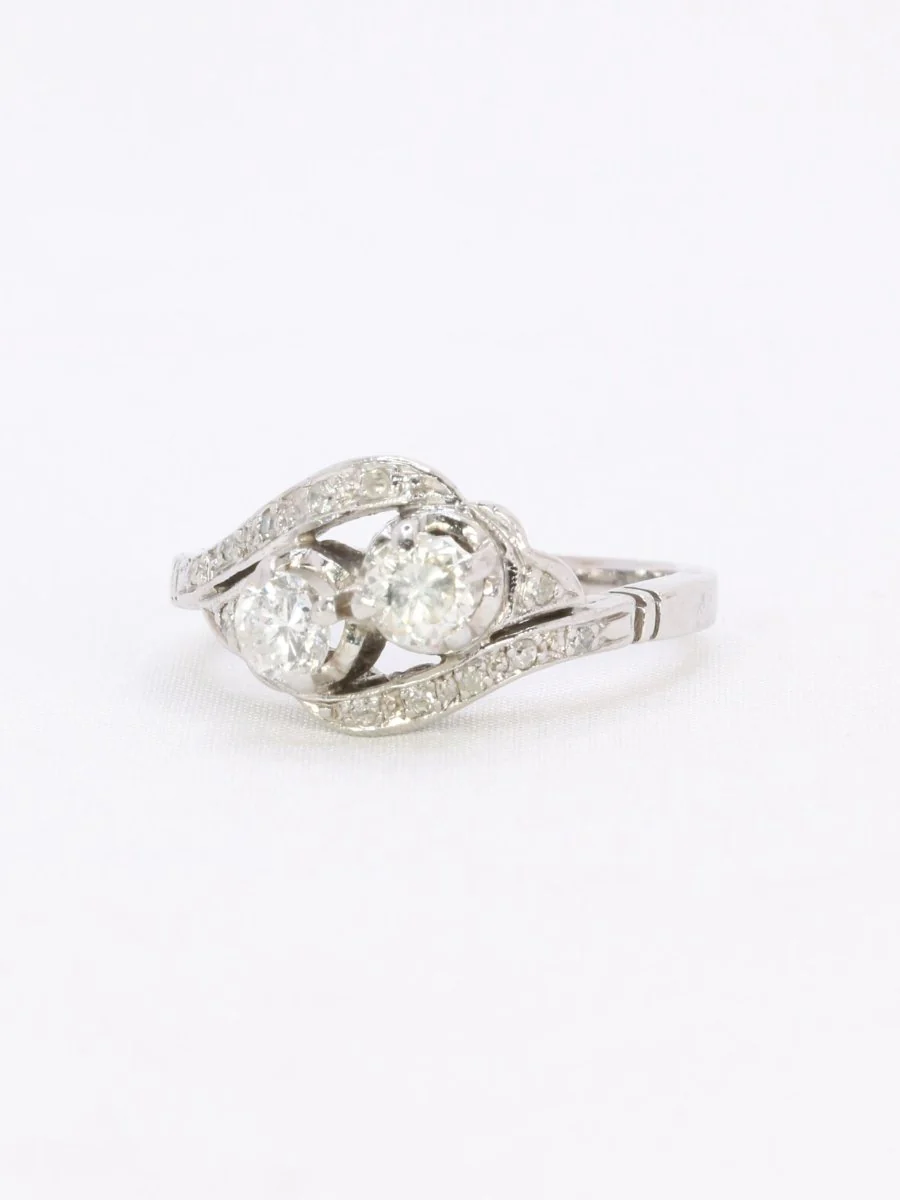 Bague vintage toi et moi or blanc diamants - Image 3