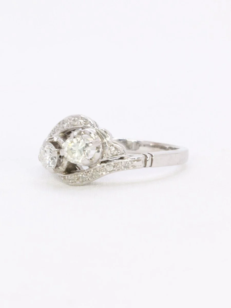 Bague vintage toi et moi or blanc diamants - Image 4