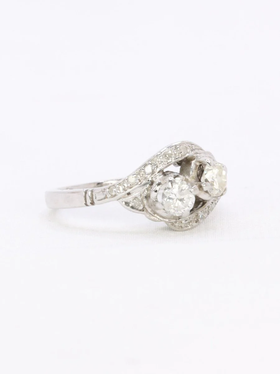 Bague vintage toi et moi or blanc diamants - Image 8