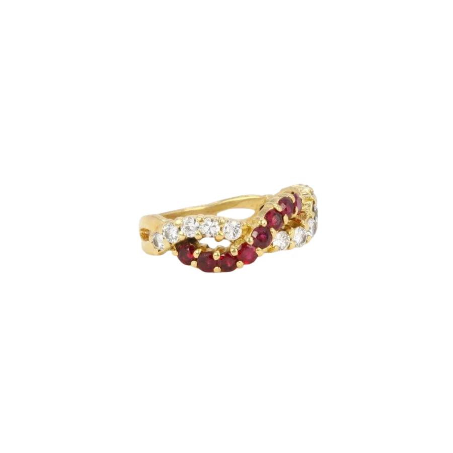 Bague vintage torsadée or jaune diamants rubis - Image 3